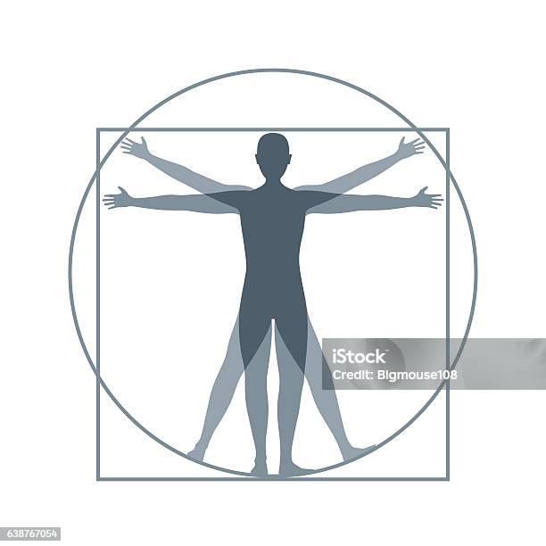 Cartoon Silhouette Vitruvian Man Vector Stock Illustration - Download Image Now - The Human Body, Leonardo Da Vinci, Men