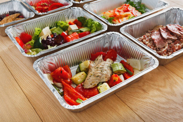 istock Healthy food in boxes, diet concept. 638767062