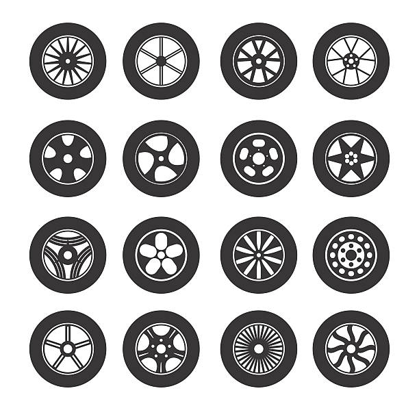 ilustrações de stock, clip art, desenhos animados e ícones de black tire wheels icon set. vector - truck wheel car macro