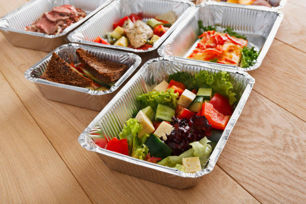 istock Healthy food in boxes, diet concept. 638767236