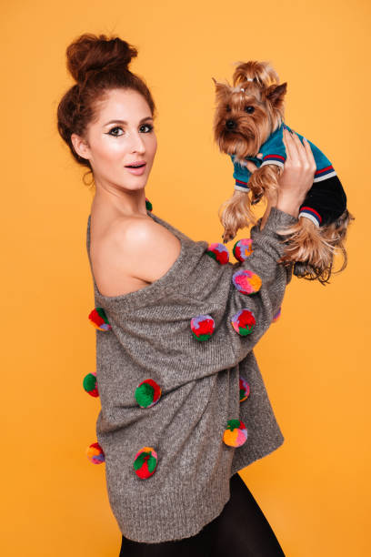 istock Young woman holding her cute terrier dog 638770264