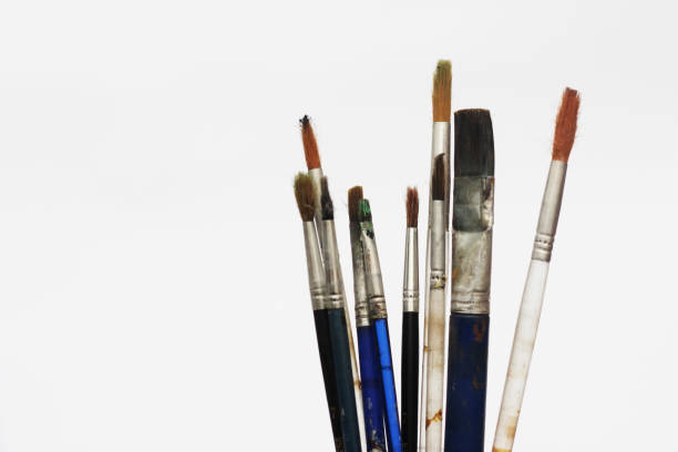 istock Set of different size paint brushes isolated on white 638773192