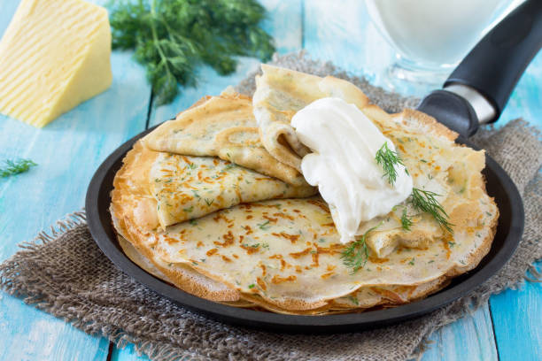 istock Not sweet pancakes with cheese and fresh dill 638774238