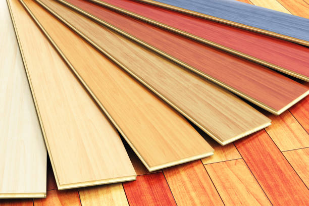 istock Wooden laminated construction planks assortment on parquet floor 638774784