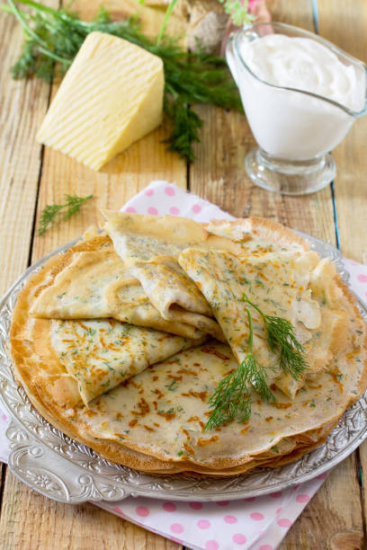 istock Not sweet pancakes with cheese and fresh dill 638775198