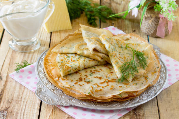istock Not sweet pancakes with cheese and fresh dill 638775344