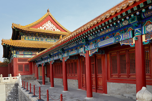 The ancient palaces complex in the Forbidden City in Beijing, China.