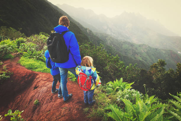 istock father and two kids hiking climbing in mountains 638781432