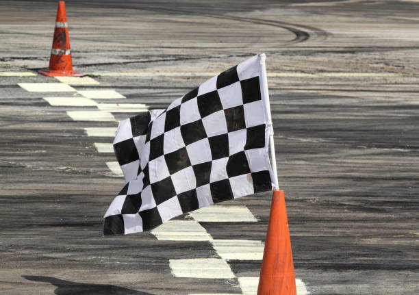 Finish flag Finish flag on track in racing car soapbox cart stock pictures, royalty-free photos & images