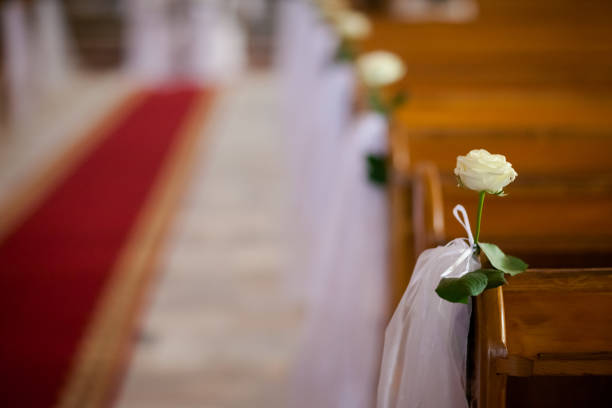 istock Beautiful church decorated for wedding ceremony 638784328