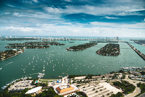 Sunny island aerial view in Miami