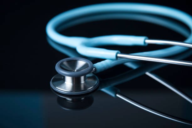 istock Mint Stethoscope close up view. Blue color Stethoscope with reflection. 638787612