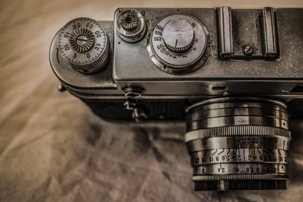 istock Old classic analog film cameras with manual controls 638790020
