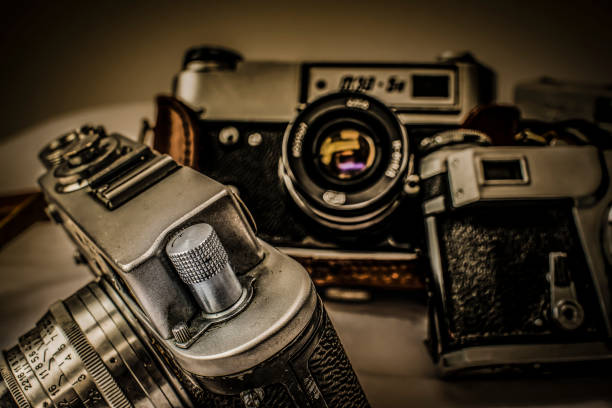 istock Old classic analog film cameras with manual controls 638793246