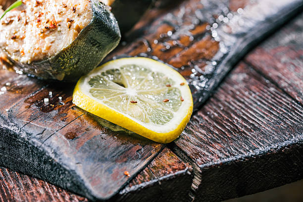 Prepared salmon fish on the wood