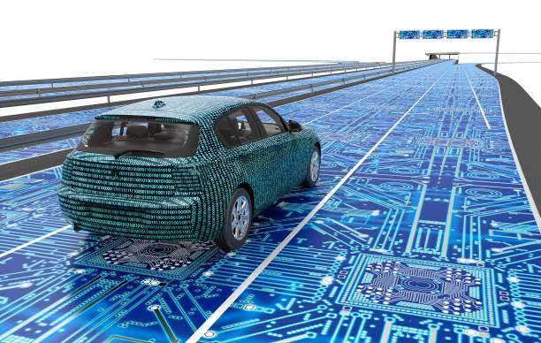 self driving electronic computer car on road self driving electronic computer car on road, 3d illustration independence stock pictures, royalty-free photos & images