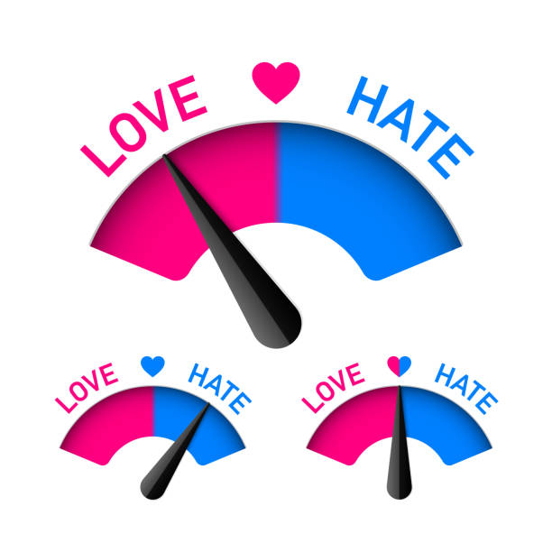 Love and Hate meter Love and Hate meter, Valentines Day design element. Vector illustration with transparent effect, eps10. furious stock illustrations