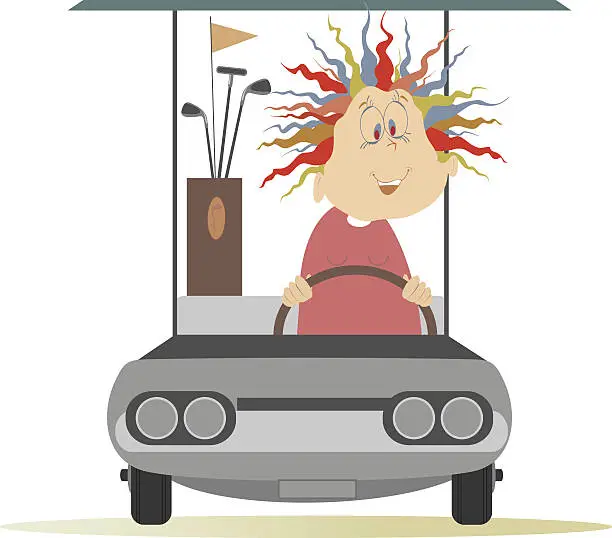 Vector illustration of Woman in the golf cart