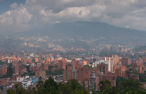 Medellin, Colombia - January 19, 2014:  Panoramic view on partly clouded Medellin, the second-largest city in Colombia , South America.