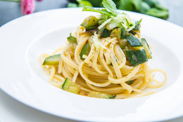 istock plate of spaghetti with zucchini and mint leaves 638807340