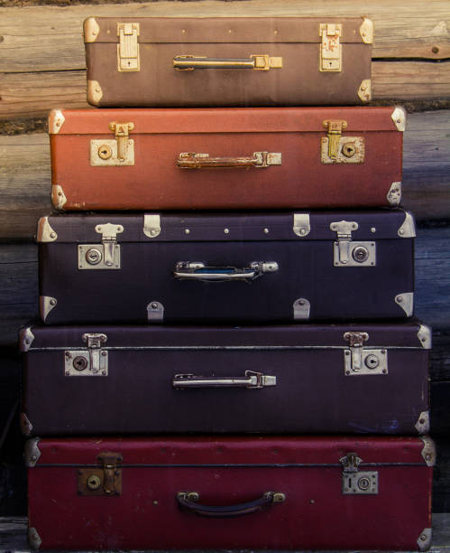 istock Vintage suitcases of different sizes and colors are on each 638808504