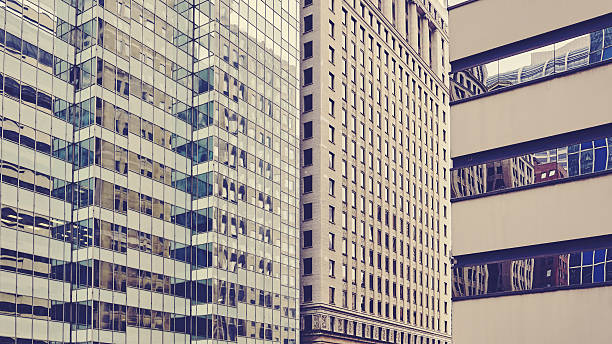 istock Retro stylized buildings in Chicago, architecture background 638809492