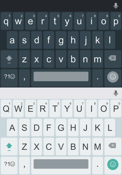 Light and dark alphabet buttons. Smartphone keyboard, mobile phone keypad Light and dark alphabet buttons. Smartphone keyboard, mobile phone keypad vector mockup for mobile device illustration computer keyboard stock illustrations