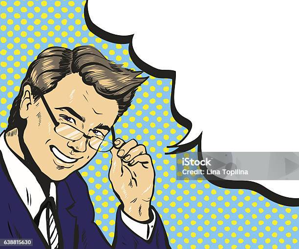 Man In Glasses Pop Art Speech Bubble Vector Illustration Stock Illustration - Download Image Now