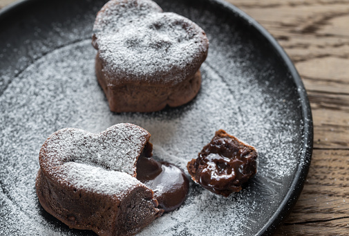 Chocolate lava cakes in the shape of heart