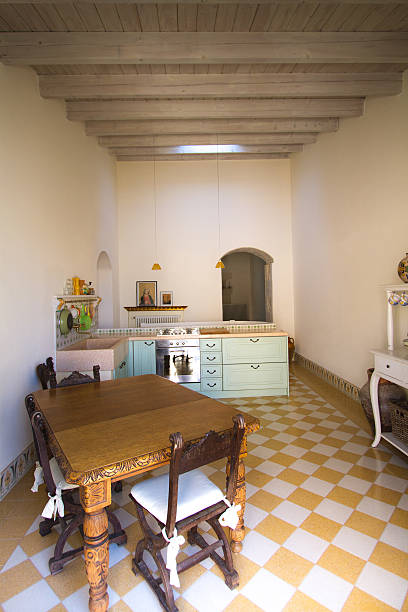 istock Modern-Rustic European/Italian Kitchen with Bright Checked Floor Tiles 638816290