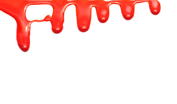 istock Red paint dripping isolated on white paper 638817448