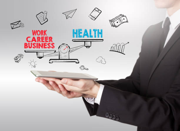 istock Work Health Life Balance, young man holding a tablet computer 638819742