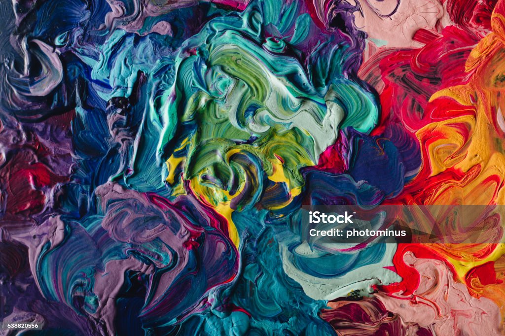 macro close up of different color oil paint. colorful acrylic macro close up of different color oil paint. colorful acrylic. modern art concept Artist's Palette Stock Photo