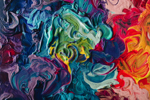 макро крупным планом различных цвета масляной краски. красочный акрил - creativity abstract artist dirty стоковые фото и изображения