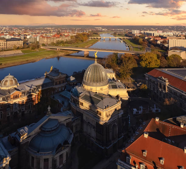 istock Panorama of Dresden cental part and Elbe river in sunset 638820864
