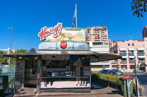 Sydney, Australia - November 13, 2016: Harrys Cafe de Wheels, iconic counter-service pie seller in cart, wagon. Woolloomooloo suburb