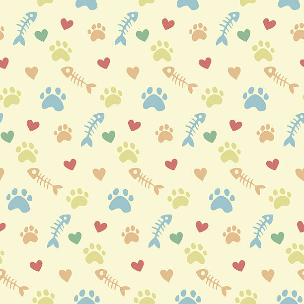 ilustraciones, imágenes clip art, dibujos animados e iconos de stock de patrón vectorial con huellas de patas de gato - felino salvaje