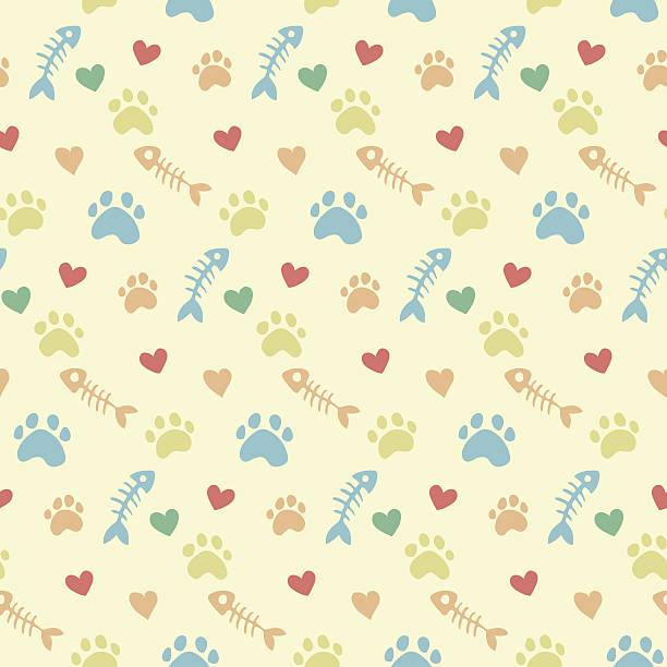 vector pattern with cats paw prints pet theme background vector pattern with cats paw prints kitten wallpaper stock illustrations