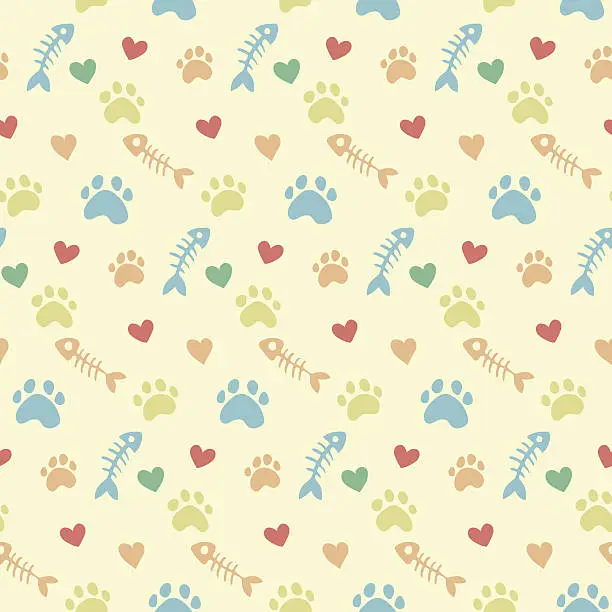 Vector illustration of vector pattern with cats paw prints