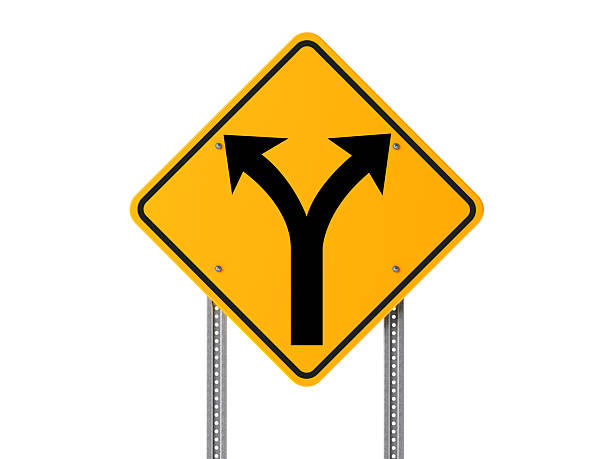 istock Yellow Choice Ahead Division Traffic Sign on White Background 638827276