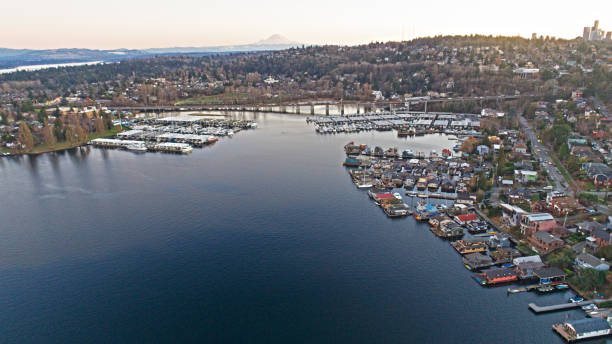 portage bay viadotto mt rainier view - titling foto e immagini stock