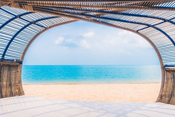 istock Luxury deck with pillow on the beach and sea 638830954