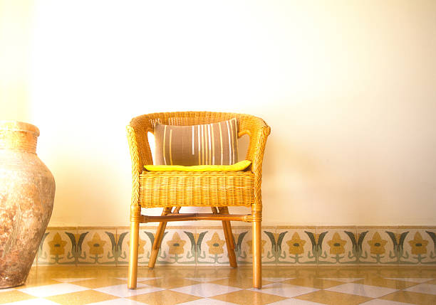 istock Italian Home Decor: Wicker Chair, Antique Jar, Checked Floor Tiles 638832232