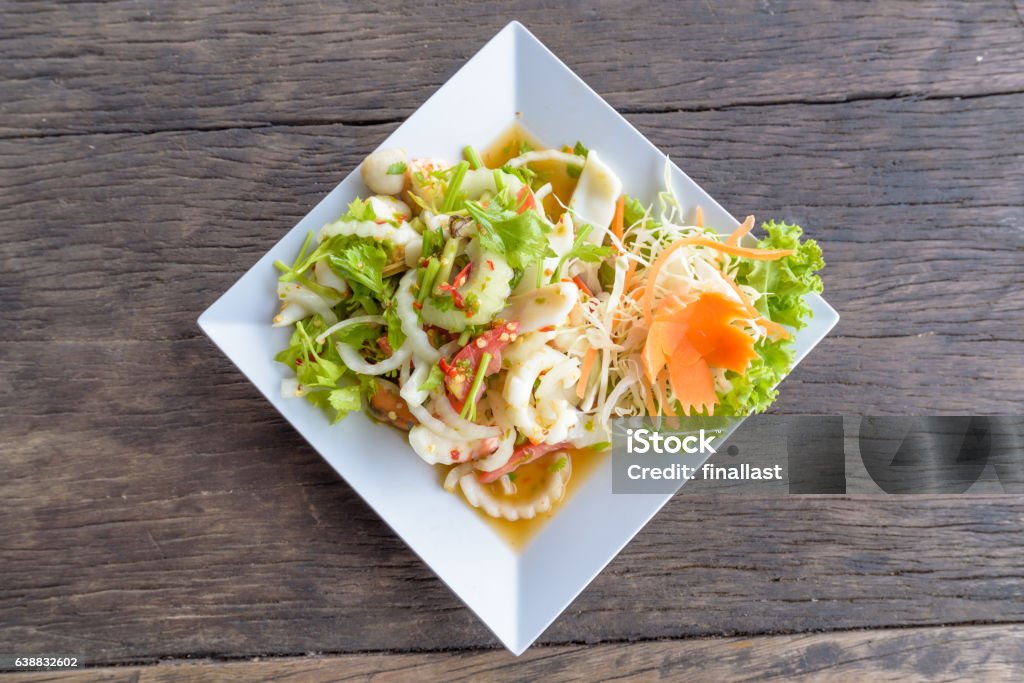 Thai Spicy Seafood Salad Recipe Stock Photo - Download Image Now