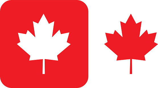 Vector illustration of two red maple leaf icons.