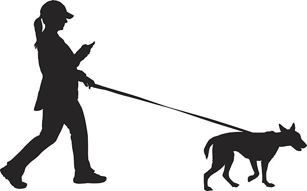 ilustrações, clipart, desenhos animados e ícones de mulher passeando com seu cachorro - silhouette women black and white side view