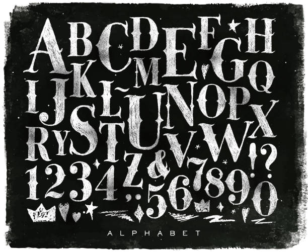 빈티지 고딕 양식의 알파벳 분필 - 숫자 일러스트 stock illustrations
