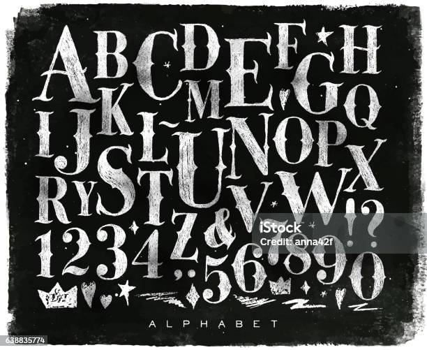 Vintage Gothic Alphabet Chalk Stock Illustration - Download Image Now - Typescript, Retro Style, Old-fashioned