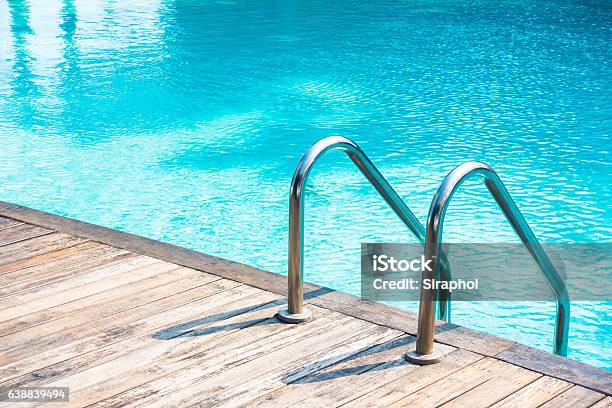 Steps At Poolside Stock Photo - Download Image Now - Blue, Day, Horizontal