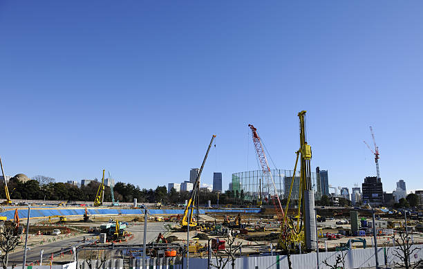 istock Wide angle view of big construction site against clear sky 638843386